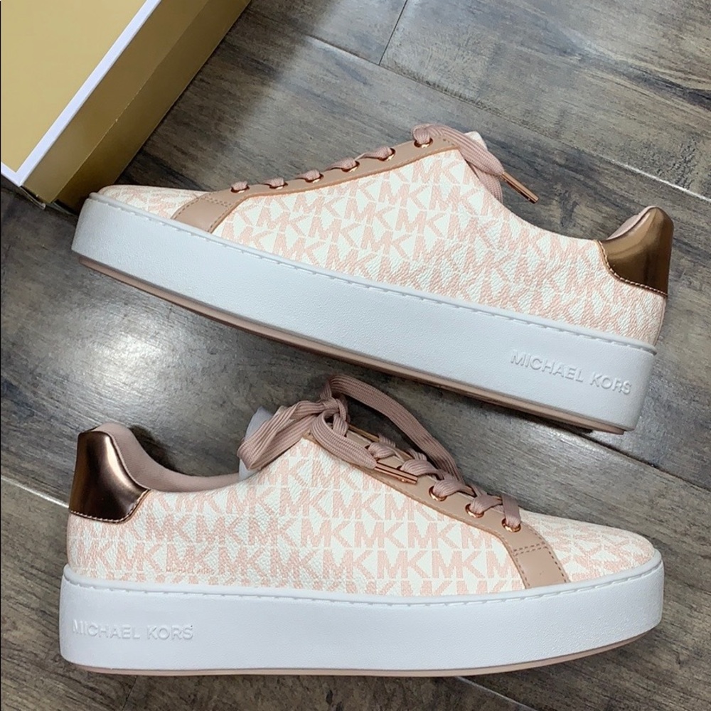 MICHAEL KORS POPPY LACE UP MINI MK LOGO PVC PINK - Picture 11 of 16